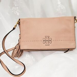 Tory Burch Thea Foldover Crossbody In Light Pink- Width 11"